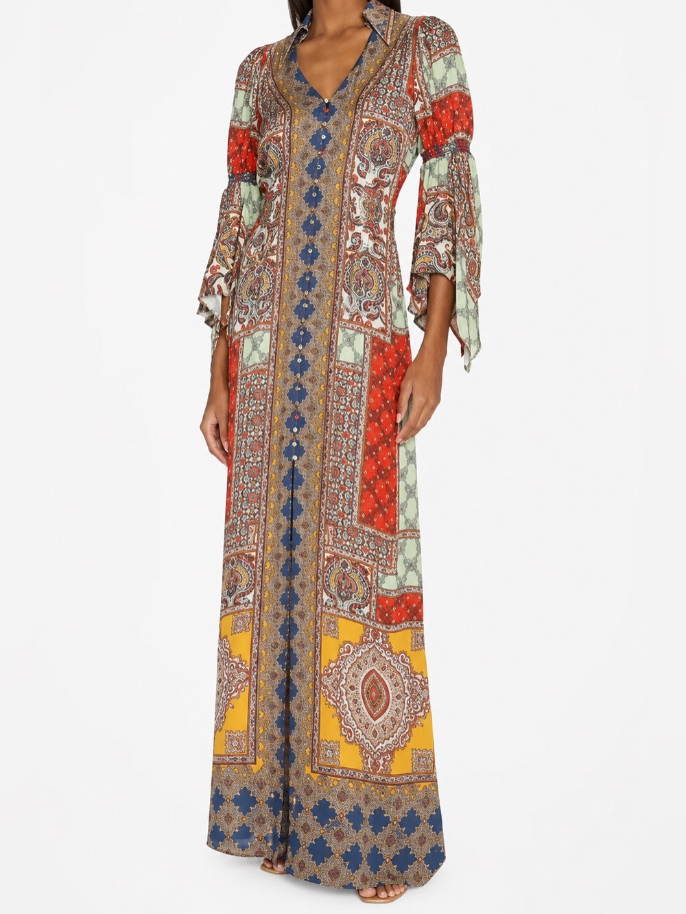 Alice + Olivia Jaylen Scarf Print Maxi Dress Handkerchief Sleeve NWT | Small